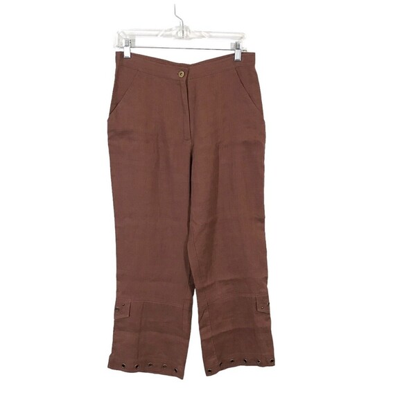 Multiples Brown Women's Size 6 100% Linen Straight Leg Grommet Hem Crop Pants - Picture 1 of 12